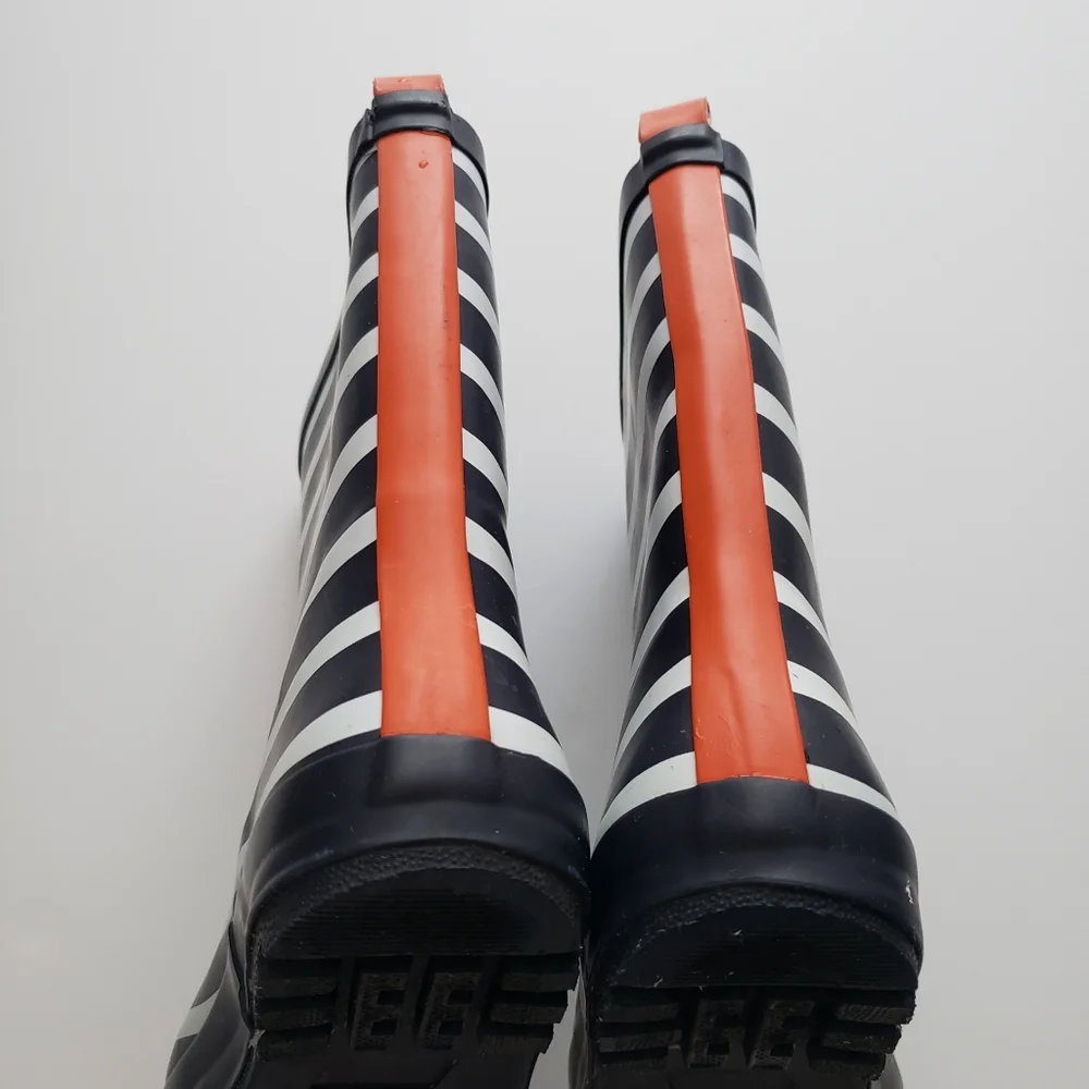 Crewcuts Big Kid Size 2 Navy White Striped Welly Rainboots